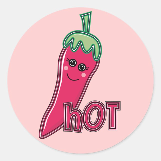 Hot Pink Chilli Pepper Classic Round Sticker (Front)