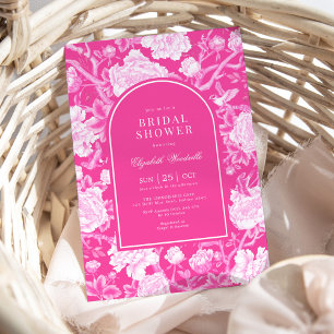 Hot Pink Chinoiserie Botanical Peony Bridal Shower Invitation