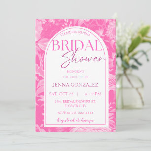 Hot Pink Chinoiserie Floral Peony Bridal Shower Invitation