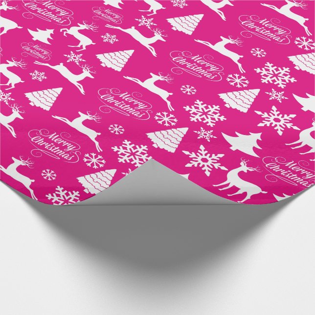 Hot Pink Christmas Holiday Wrapping Paper (Corner)