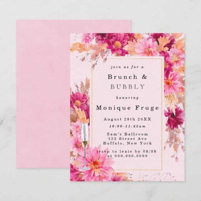 Hot Pink Chrysanthemum Brunch & Bubbly Invitations (Front/Back)