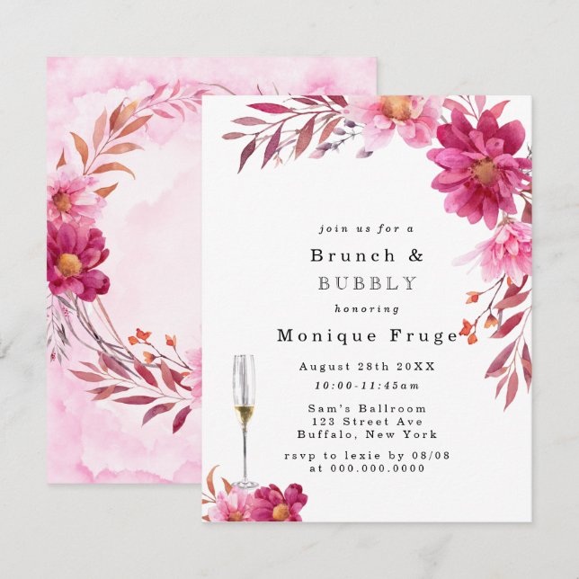 Hot Pink Chrysanthemum Brunch & Bubbly Invitations (Front/Back)