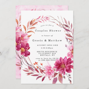 Hot Pink Chrysanthemum Couples Shower Invitations