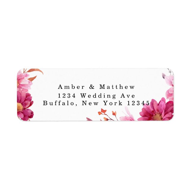 Hot Pink Chrysanthemum Wedding Return Address (Front)