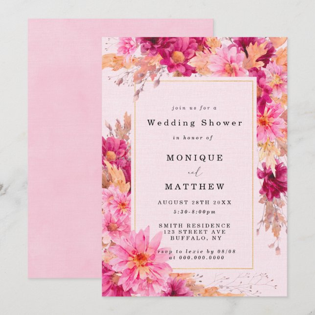Hot Pink Chrysanthemum Wedding Shower Invitations (Front/Back)