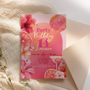 Hot Pink Citrus Tropical Disco Sparkle Birthday Invitation