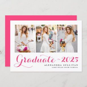 Hot Pink Class of 2024 Photo Collage Graduation Announcement