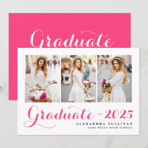 Hot Pink Class of 2024 Photo Collage Graduation Invitation