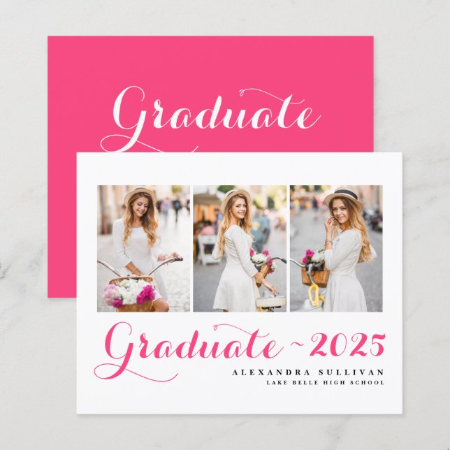 Hot Pink Class of 2025 Photo Collage Graduation (Front/Back)