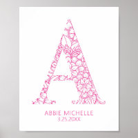 Hot Pink Coastal Mandala Letter A Wall Art Kids