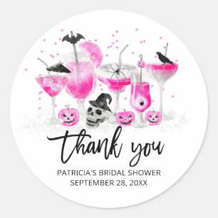 Hot Pink Cocktails Halloween Bridal Shower  Classic Round Sticker