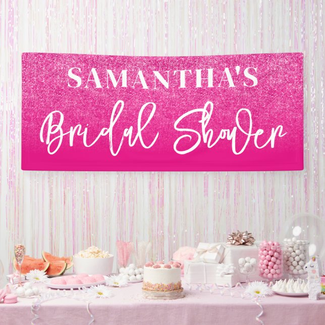 Hot Pink Colour Block Glitter Bridal Shower Banner (Party)