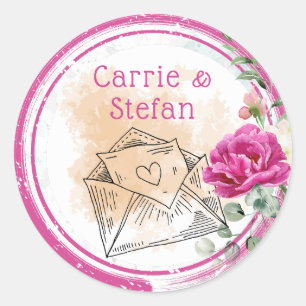 Hot Pink Colour Splash Wedding Classic Round Sticker