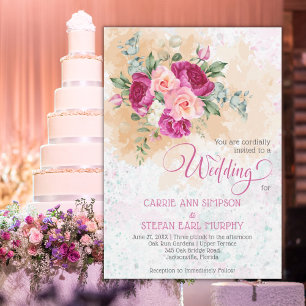 Hot Pink Colour Splash Wedding Formal Invitation
