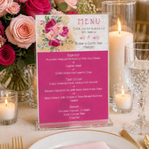 Hot Pink Colour Splash Wedding Menu