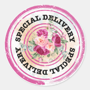 Hot Pink Colour Splash Wedding Special Delivery Classic Round Sticker
