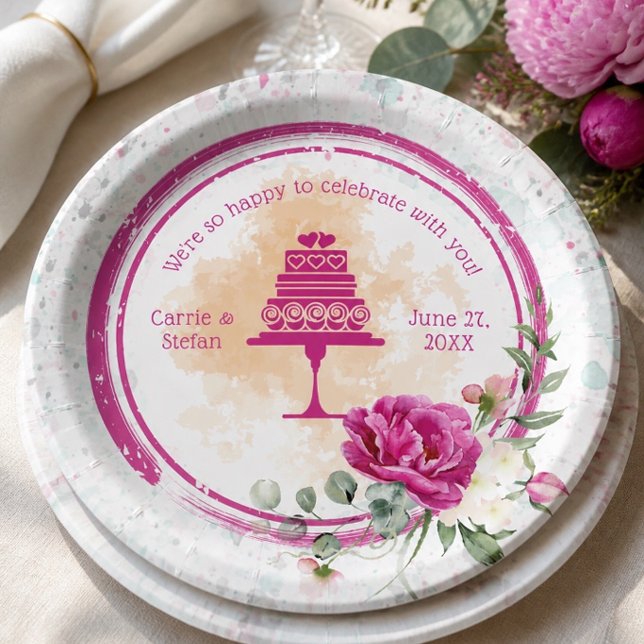 Hot Pink Colourful Splash Wedding Paper Plate (Creator Uploaded)