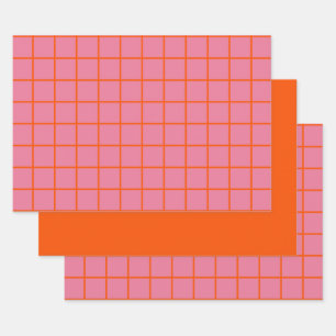 Hot Pink Colourful Trendy Retro Minimal Lines Wrapping Paper Sheet