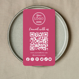 Hot Pink Connect With Us Social Media QR Code Business Card