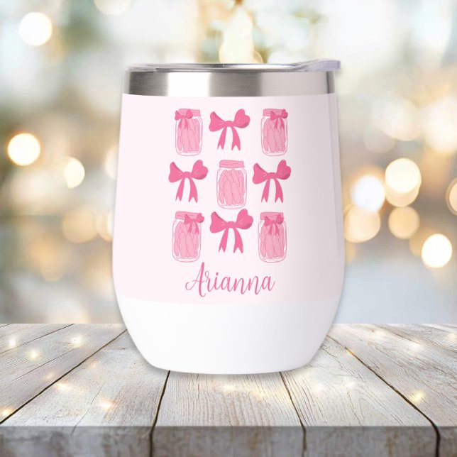 Hot Pink Coquette Pickle Jar and Bow Personalised (Hot Pink Coquette Pickle Jar and Bow Personalized Stemless Thermal Wine Tumbler)