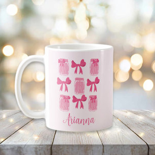 Hot Pink Coquette Pickle Jar and Bow Personalised Coffee Mug