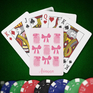 Hot Pink Coquette Pickle Jar and Bow Personalised Playing Cards