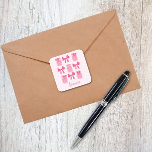 Hot Pink Coquette Pickle Jar and Bow Personalised Square Sticker