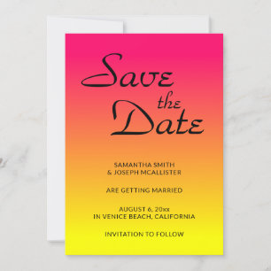 Hot Pink Coral and Yellow Ombre Save the Date Invitation