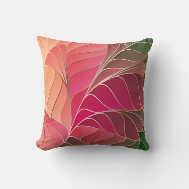 Hot Pink, Coral, Peach, Green New Art Nouveau Thro Cushion (Front)