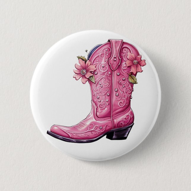 Hot Pink Cowgirl Boot Howdy 6 Cm Round Badge (Front)