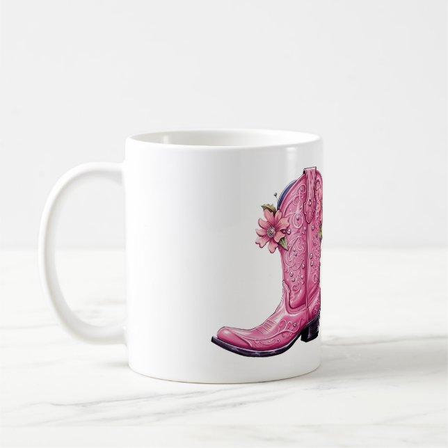 Hot Pink Cowgirl Boot Howdy Coffee Mug (Left)
