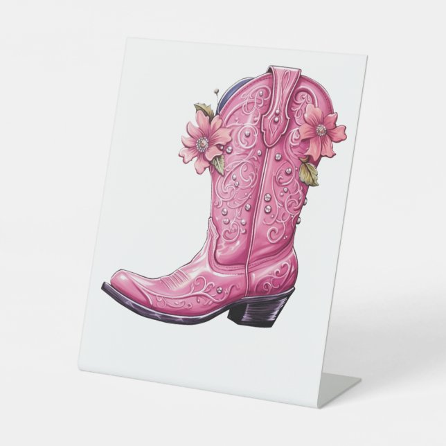 Hot Pink Cowgirl Boot Howdy Pedestal Sign (Front)