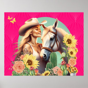 Hot Pink Cowgirl Floral Wall Art