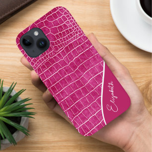 Hot Pink Crocodile Personalised Case-Mate iPhone 14 Case