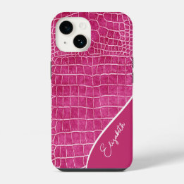 Hot Pink Crocodile Personalised iPhone 14 Case
