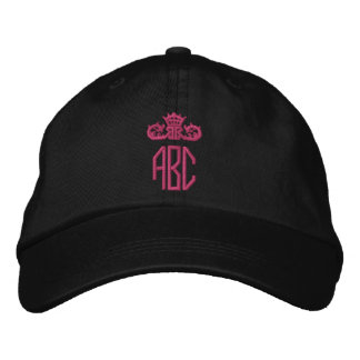 Hot Pink Crown Embroidered Hat Monogram Black Cap