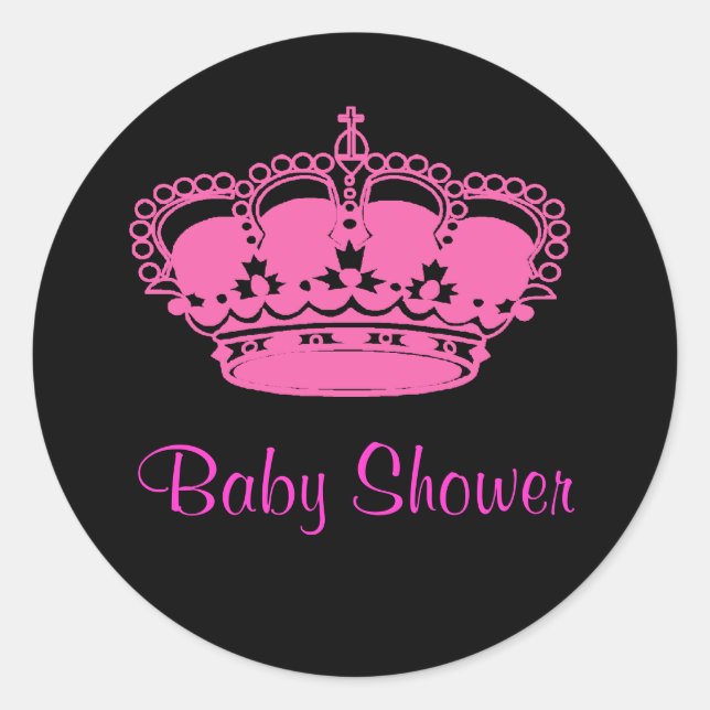 Hot Pink Crown Princess Baby Shower Stickers (Front)
