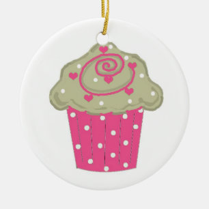 Hot Pink Cupcake Ceramic Tree Decoration