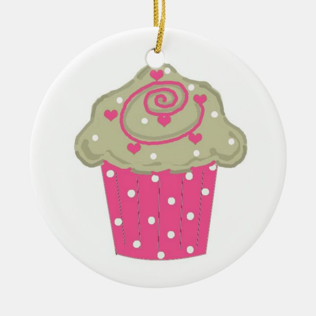 Hot Pink Cupcake Ceramic Tree Decoration (Front)