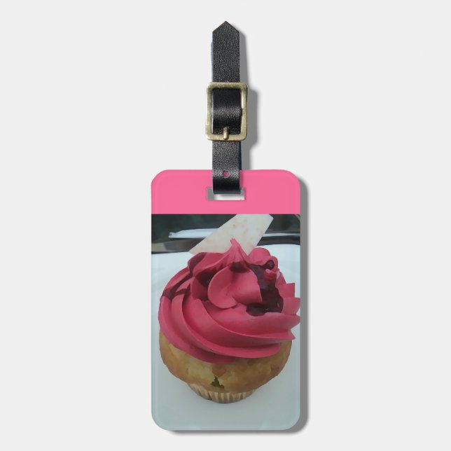 hot pink cupcake luggage tag (Front Vertical)