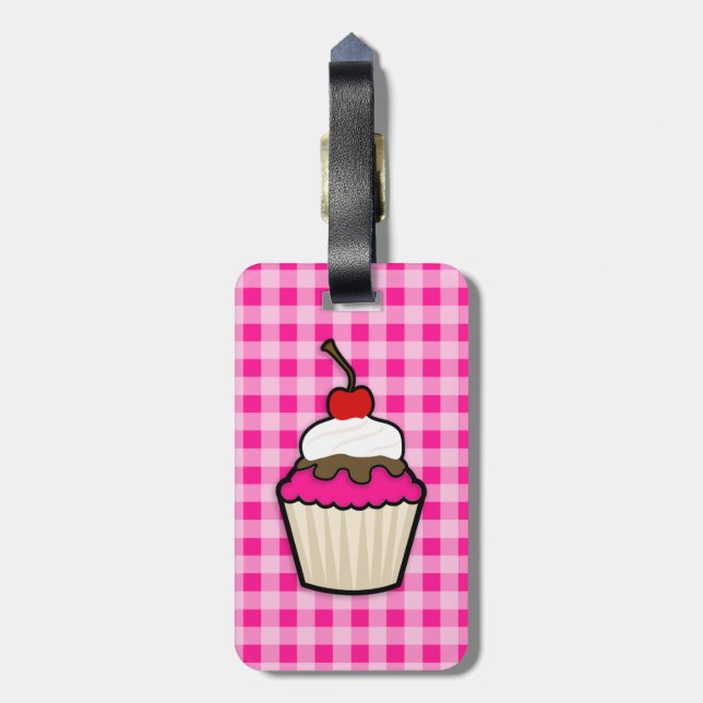 Hot Pink Cupcake Luggage Tag (Back Vertical)