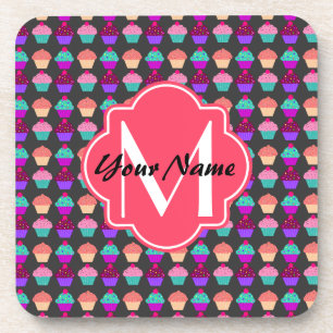 Hot Pink Cupcakes Personalised Name,Monogram Coaster