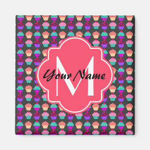 Hot Pink Cupcakes Personalised Name,Monogram Magnet