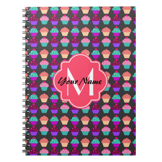 Hot Pink Cupcakes Personalised Name,Monogram Notebook (Front)