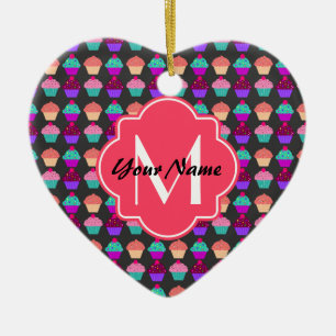 Hot Pink Cupcakes Personalized Name,Monogram Ceramic Tree Decoration