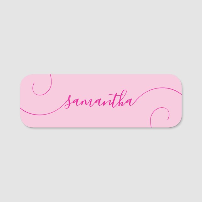 Hot Pink Curly Signature Name Tag (Front)