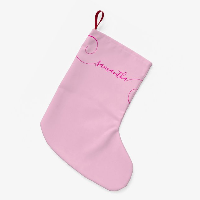 Hot Pink Curly Signature Small Christmas Stocking (Front (Hanging))