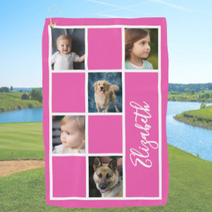 Hot Pink Custom Family Photos Template Women's Golf Towel