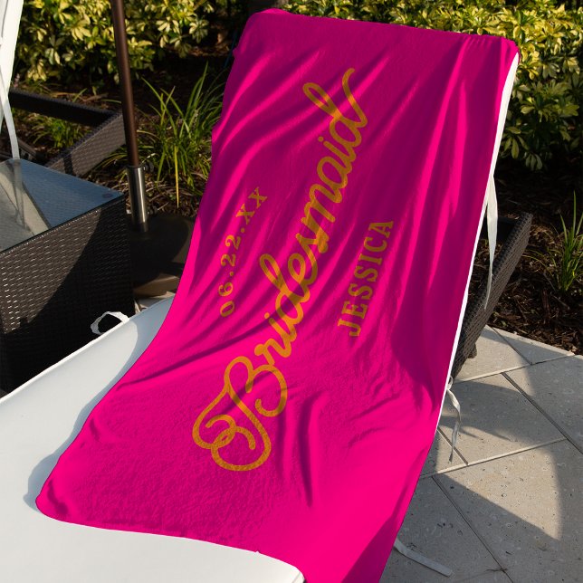 Hot Pink Custom Minimalist Bridesmaid Beach Towel (Creator Uploaded)