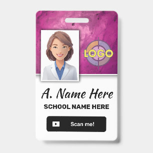 Hot Pink Custom Name Photo Logo Barcode Employee ID Badge